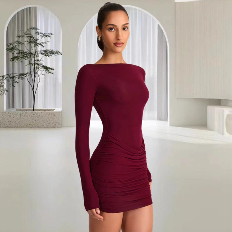 Women's figure-flattering mini dress with off-the-shoulder design and elegant draping