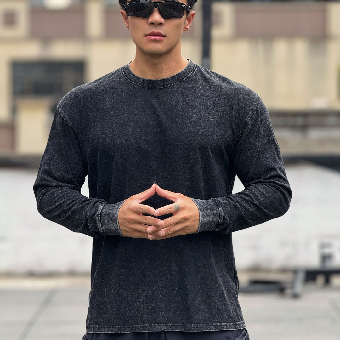 Men's long sleeve shirt made of soft cotton blend with trendy stone wash effect Lisslune
