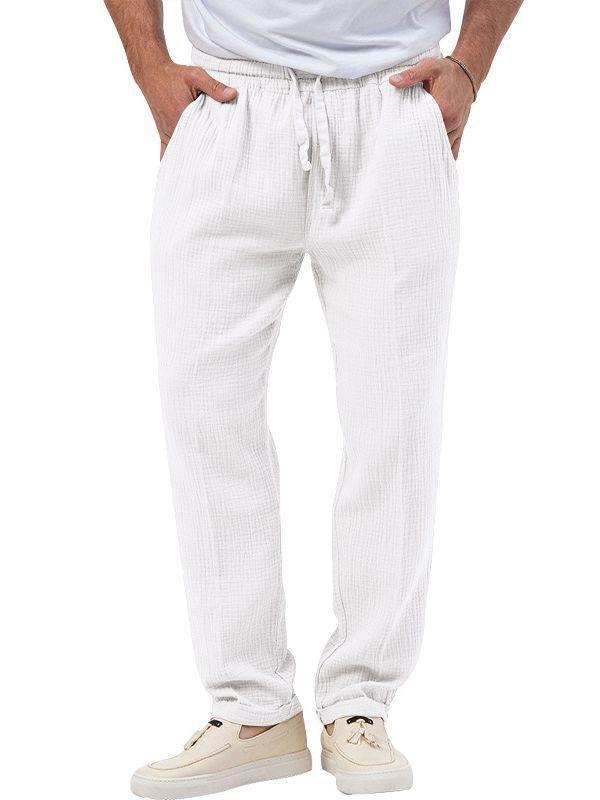 Men's casual linen pants with elastic waistband and practical side pockets Lisslune