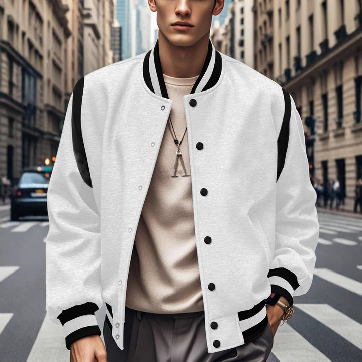Men's Sporty Collegiate Jacket with Contrasting Sleeves and Button Details Lisslune