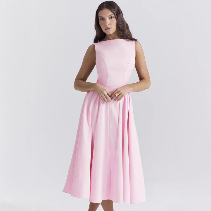 Women's A-line dress with elegant cut and waist definition
