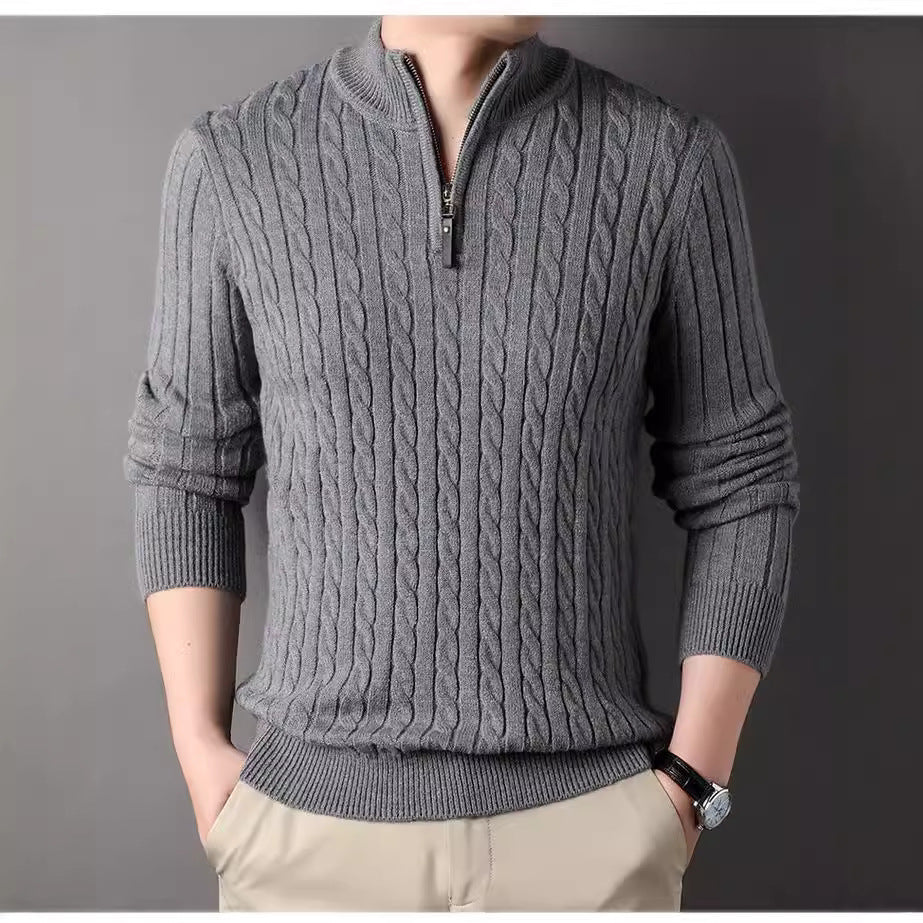 Men's pullover with zipper and textured cable pattern Lisslune