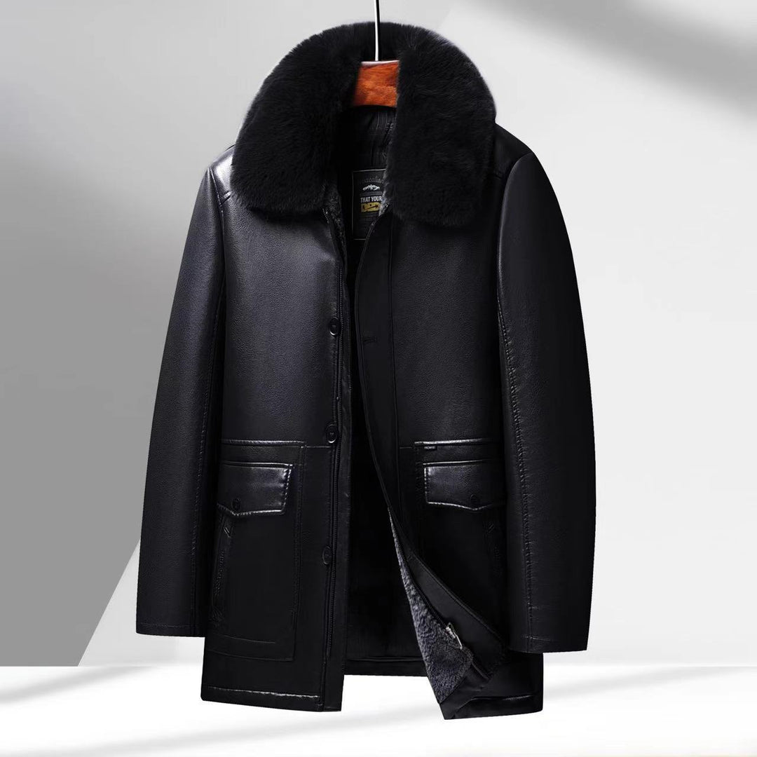 Men's Stylish Leather Jacket with High-Quality Synthetic Fur Collar Lisslune