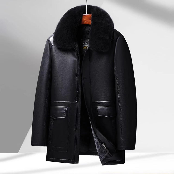 Men's Stylish Leather Jacket with High-Quality Synthetic Fur Collar Lisslune