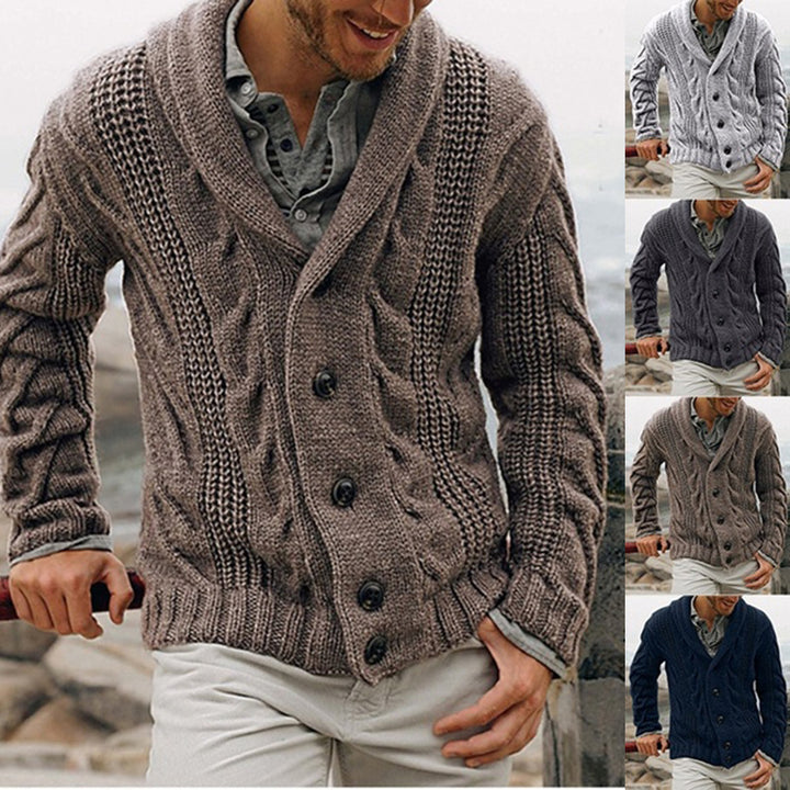 Men's cardigan with chunky pattern and elegant lapel Lisslune