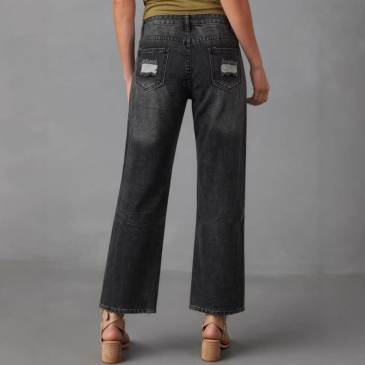 Women's distressed Mom Jeans with trendy cut-out details Lisslune