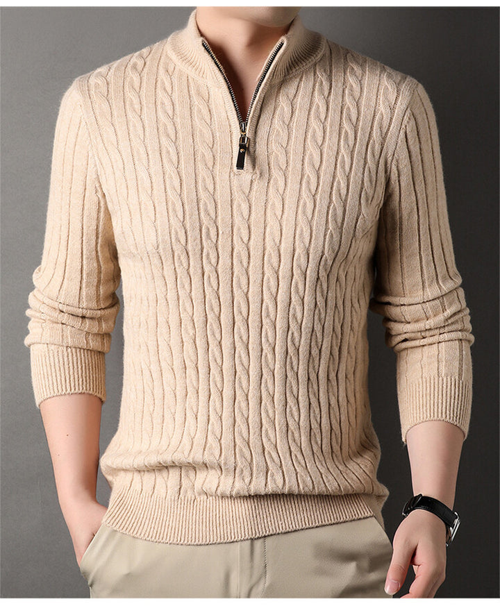 Men's pullover with zipper and textured cable pattern Lisslune