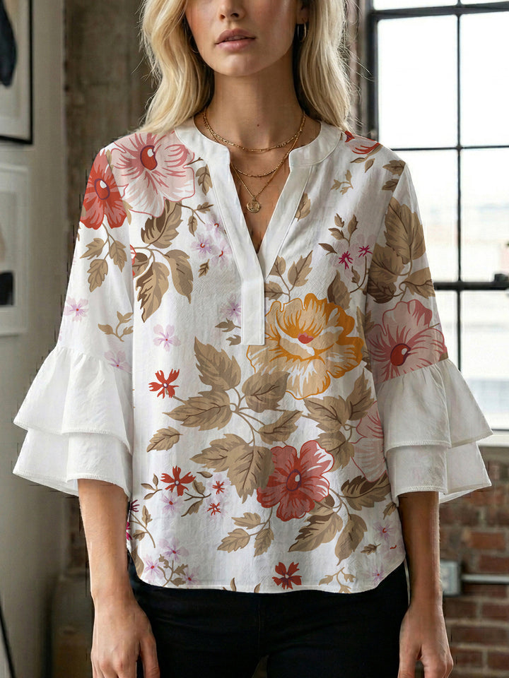 Women Elegant Top with Voluminous Puff Sleeves and Floral Print Lisslune