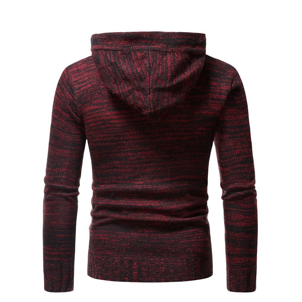Men's stylish knitted sweater with cozy hood collar and decorative button details Lisslune