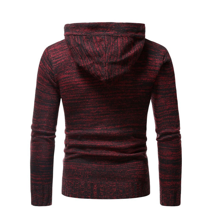 Men's stylish knitted sweater with cozy hood collar and decorative button details Lisslune