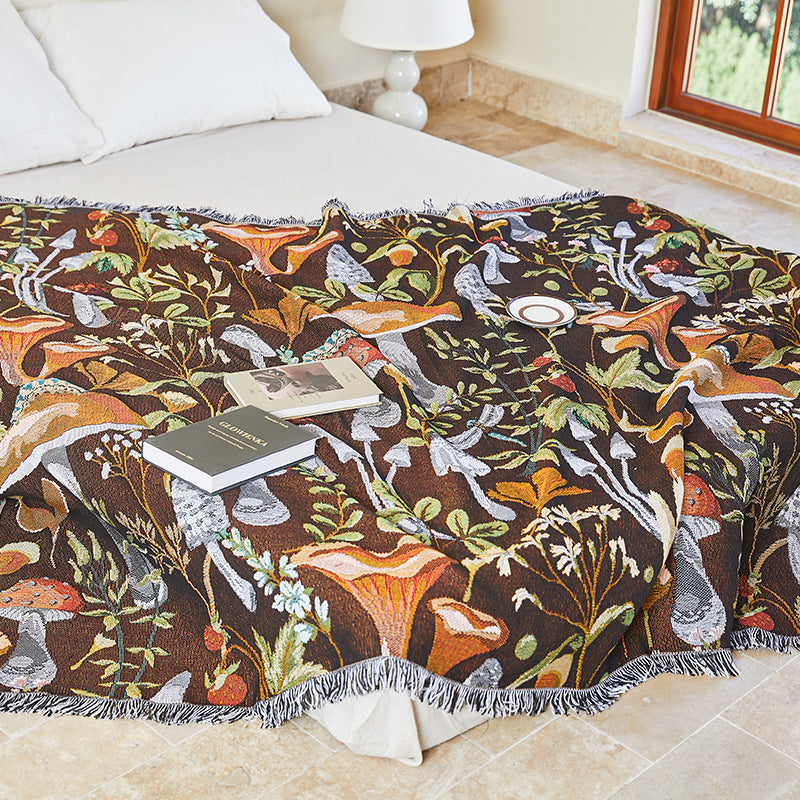 Rynx | Apartment decor inspiration Household flowers sofa blanket Polyester cotton 130 * 160cm with tassels Universal lounge blanket Coffee table tablecloth