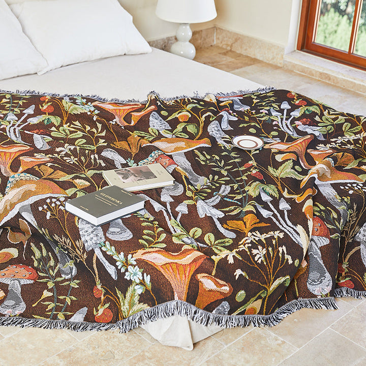 Rynx | Apartment decor inspiration Household flowers sofa blanket Polyester cotton 130 * 160cm with tassels Universal lounge blanket Coffee table tablecloth