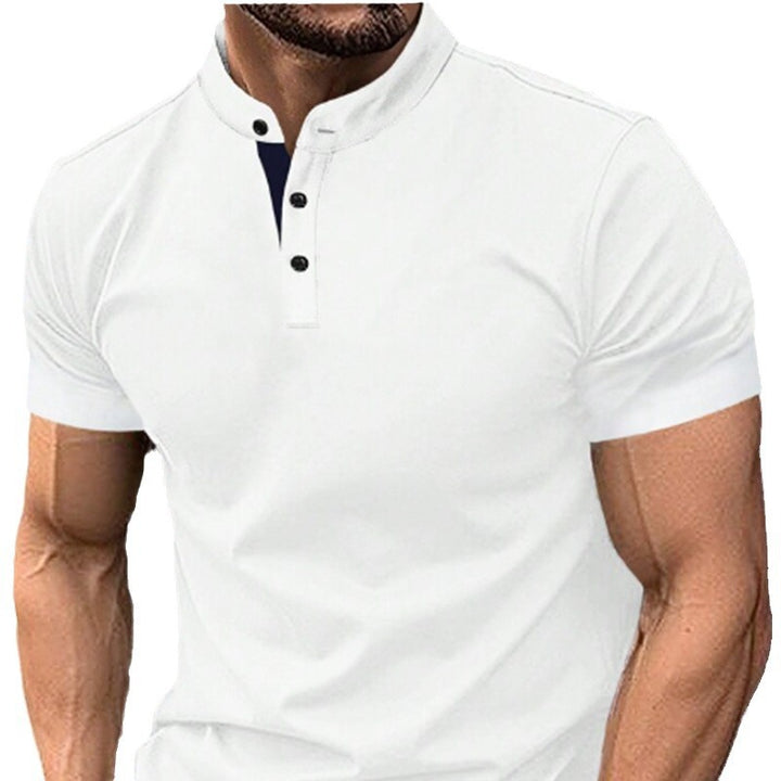 Men's elegant short-sleeve polo shirt with standing collar and button placket Lisslune