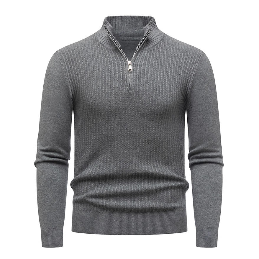 Men's knit sweater with modern stand-up collar and fine rib design Lisslune