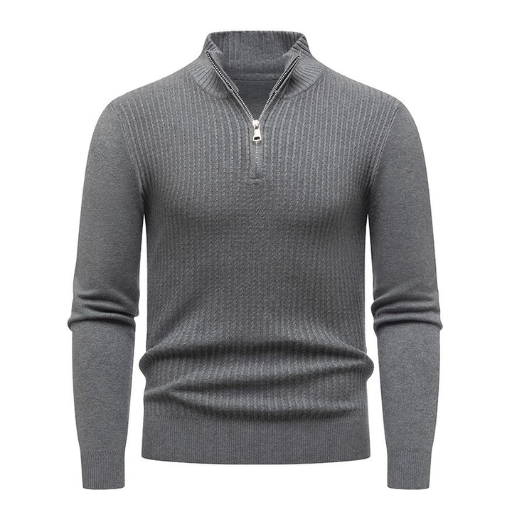 Men's knit sweater with modern stand-up collar and fine rib design Lisslune