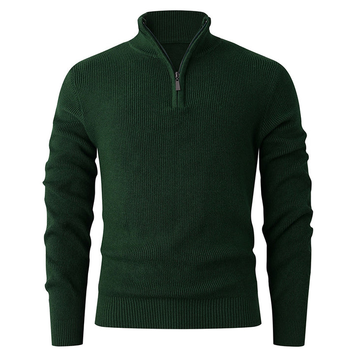 Men's stand-up collar sweater with modern zipper and fine rib knit Lisslune