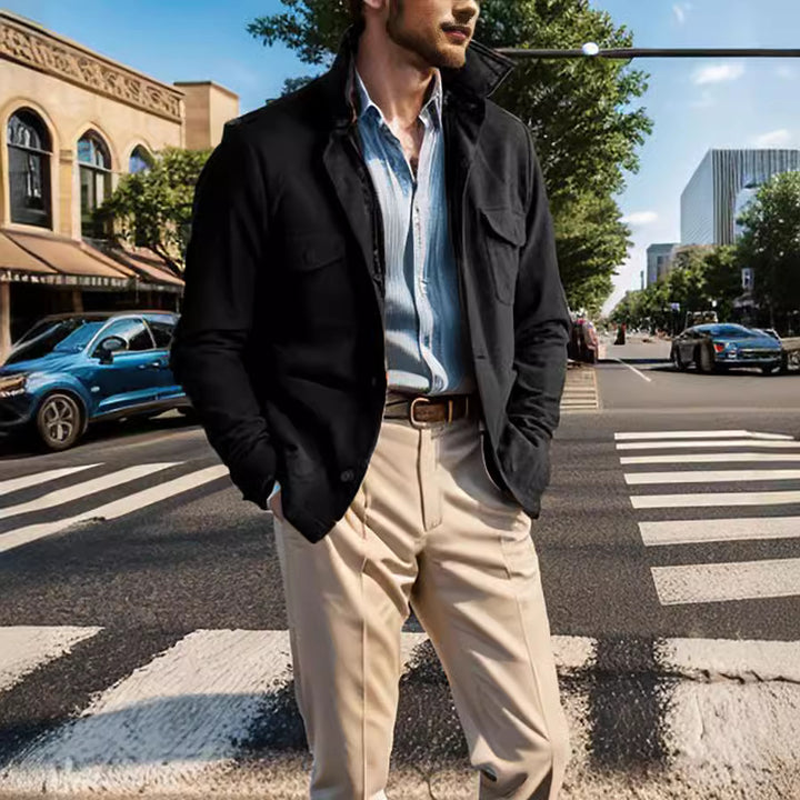 Men's timeless utility jacket with practical pockets and stand-up collar Lisslune