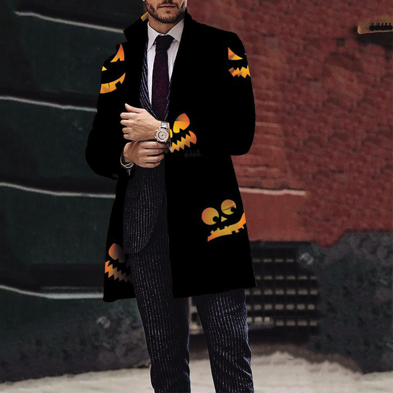 Men's Elegant Trench Coat with Halloween Motif and Classic Cut Lisslune