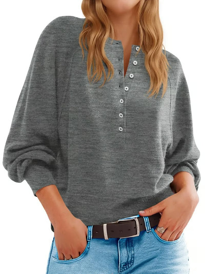 Women's casual sweater with button placket and loose fit Lisslune
