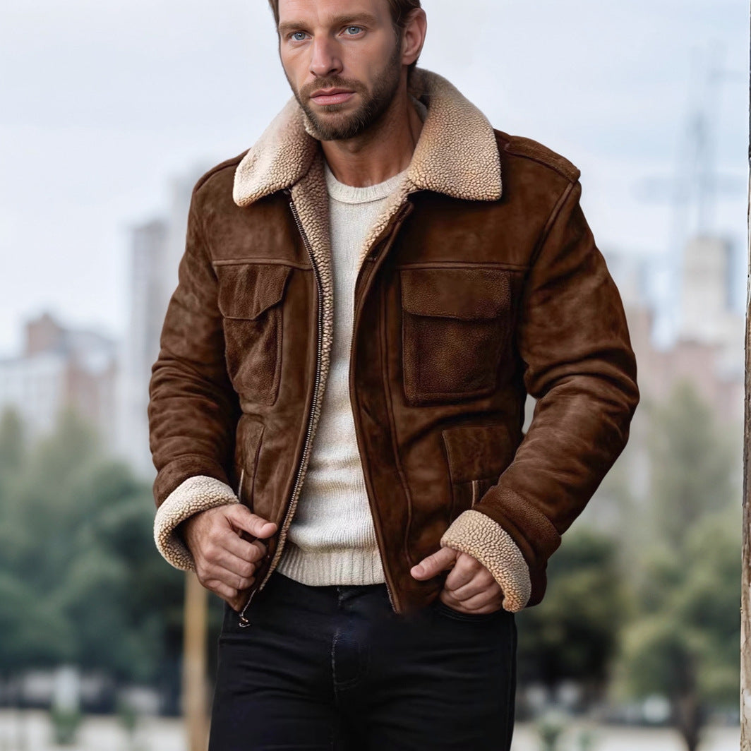 Men's leather jacket with warm Sherpa lining and practical pockets Lisslune