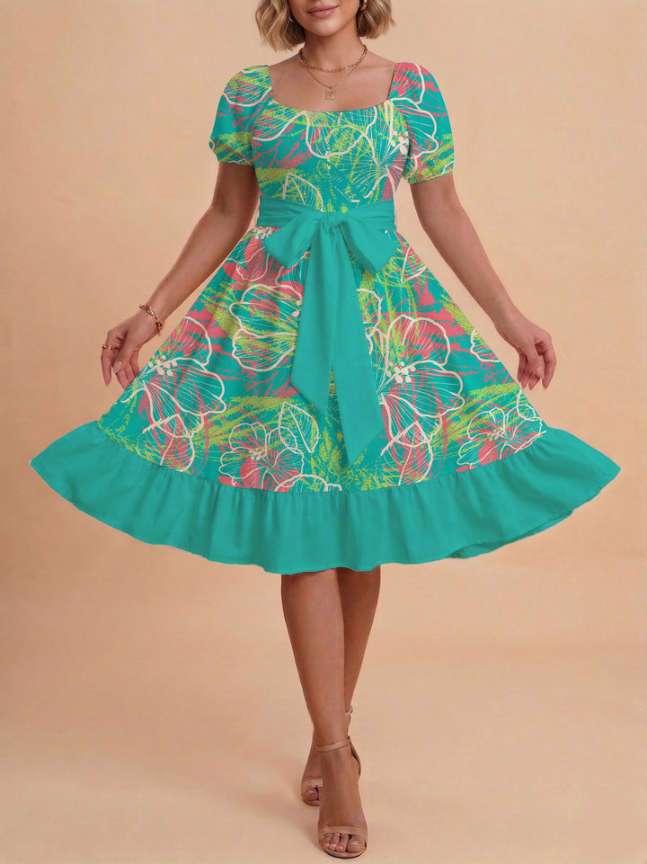 Women's floral dress with adjustable belt and voluminous sleeves Lisslune