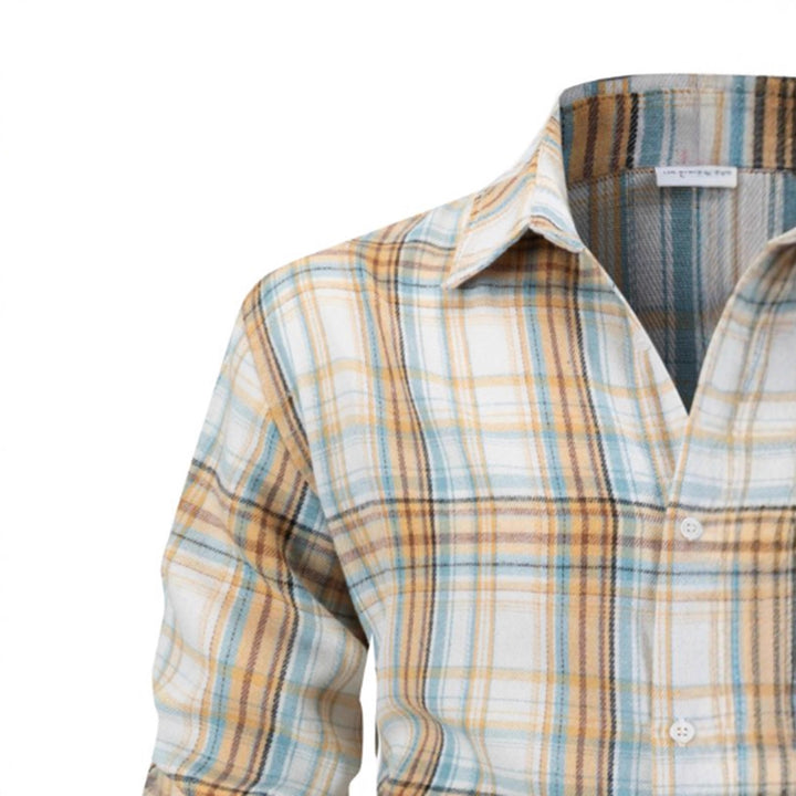 Men's Casual Checkered Long Sleeve Shirt Lisslune