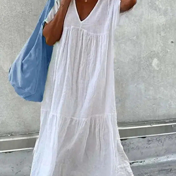 Women's casual summer dress with V-neck and voluminous skirt Lisslune
