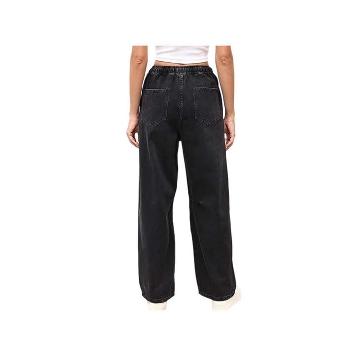 Damen weite Denim-Hose mit elastischem Bund und praktischem Schnitt Lisslune