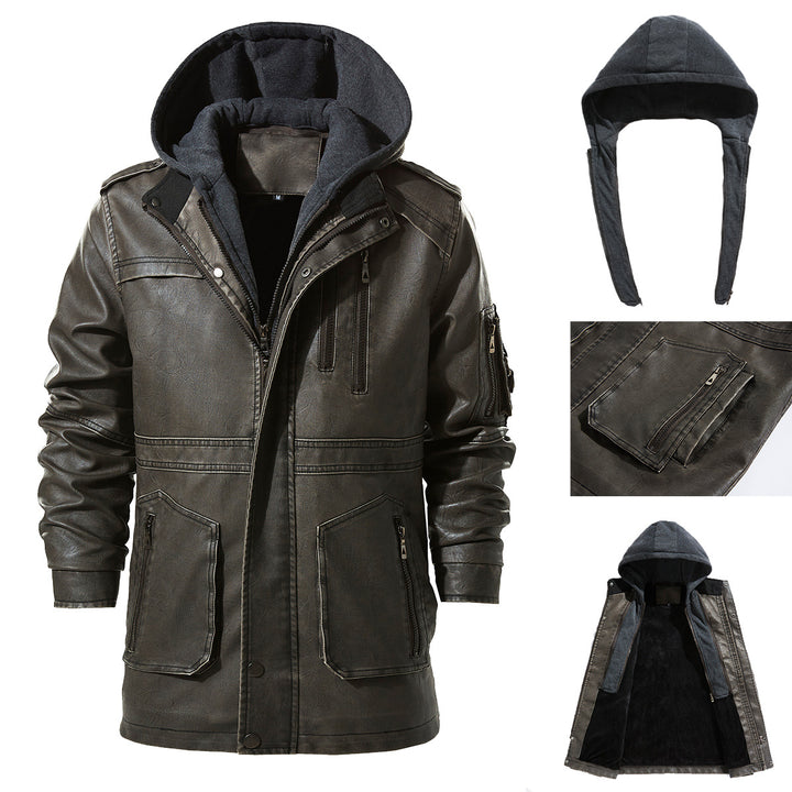 Men's Synthetic Leather Jacket with Hidden Hood Lisslune