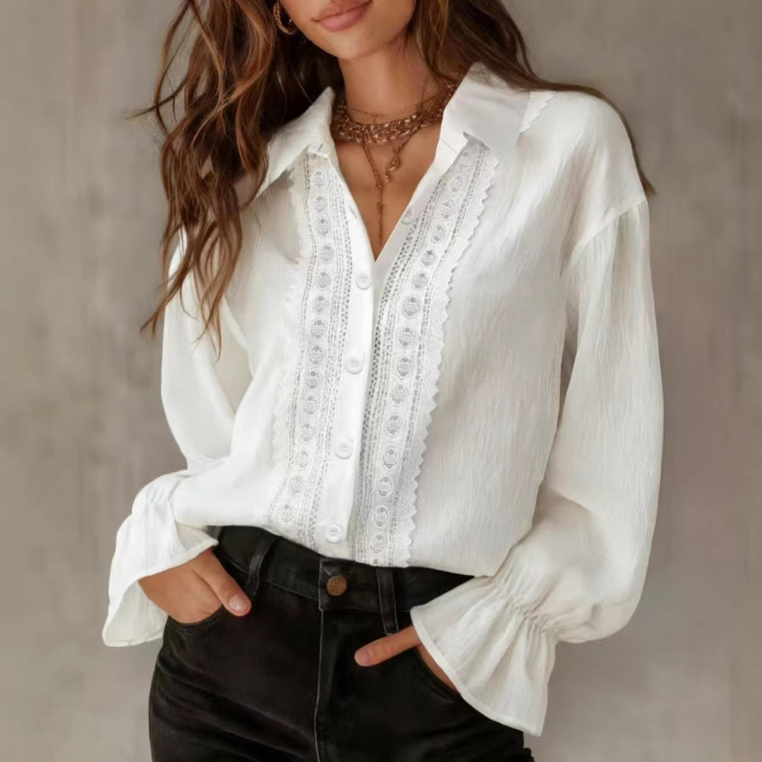 Damen elegante Bluse mit Spitzendetails und Ballonärmeln Lisslune