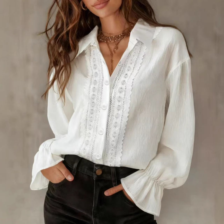 Damen elegante Bluse mit Spitzendetails und Ballonärmeln Lisslune