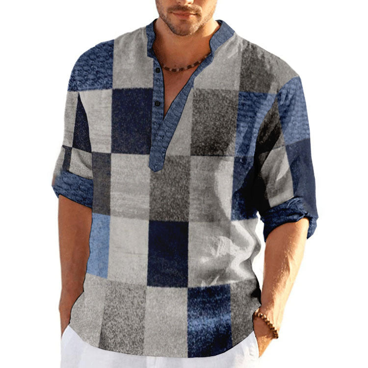 Men's Casual Short Sleeve Shirt in Modern Check Pattern Lisslune