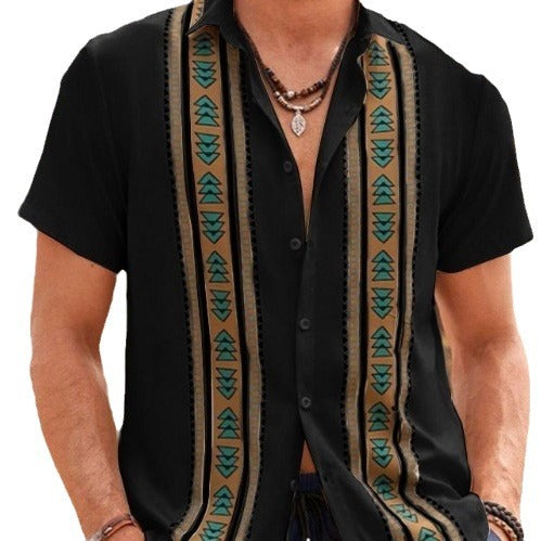 Men's short-sleeve shirt with ethnic pattern and high-quality cotton fabric Lisslune