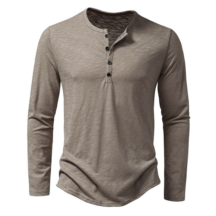 Men's Long Sleeve T-Shirt with Button Placket and Fashionable Stand-up Collar Lisslune