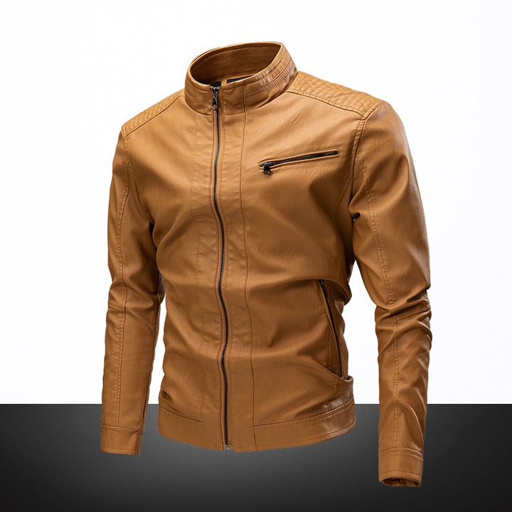 Men's casual synthetic leather jacket with functional zip pockets Lisslune