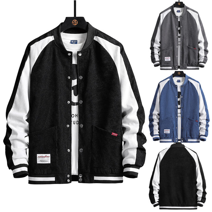 Men's Fashionable Leisure Jacket with Textured Surface and Contrast Sleeves Lisslune
