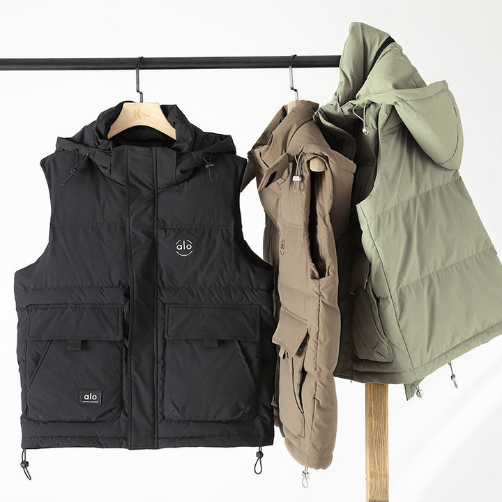Men's Quilted Outdoor Vest with Insulating Hood and Conveniently Integrated Pockets Lisslune