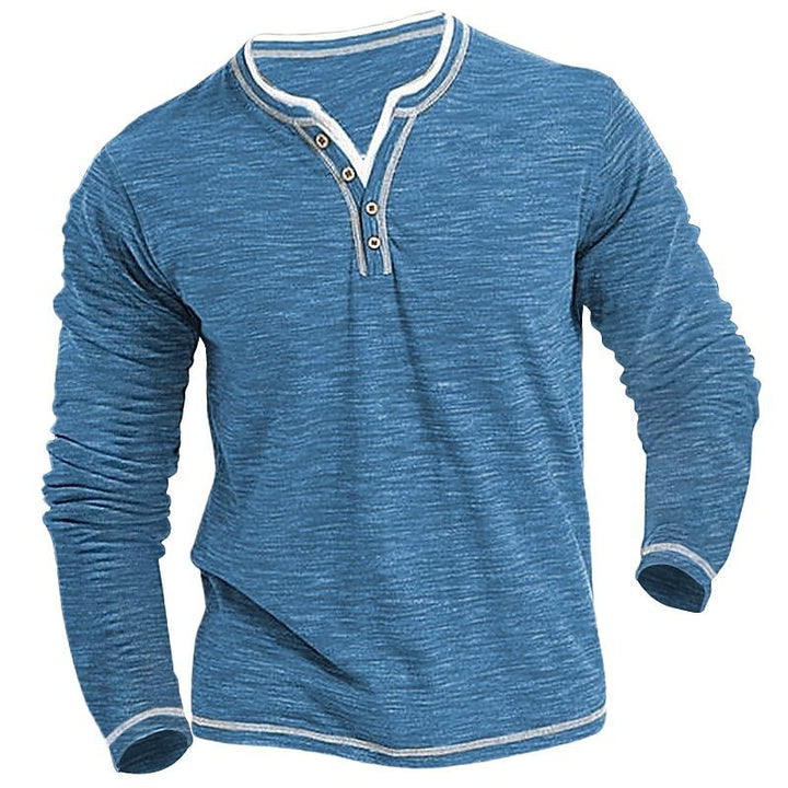 Men's Long Sleeve Henley Shirt with Contrast Stitching Lisslune