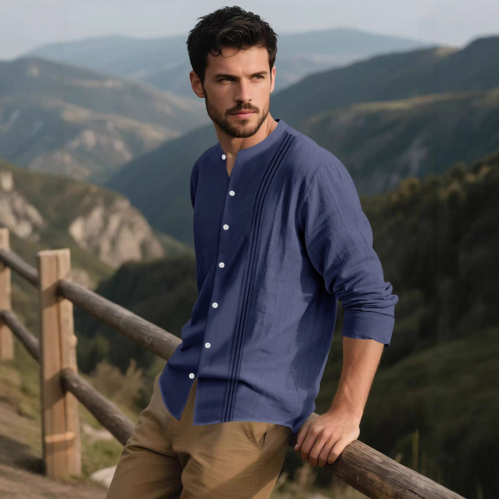 Men's fashionable long-sleeve shirt with textured surface and innovative stand-up collar Lisslune