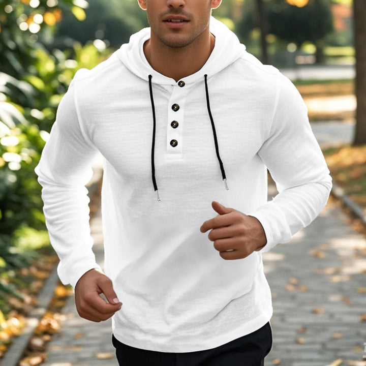 Men's sporty hooded sweatshirt with unique button placket design Lisslune