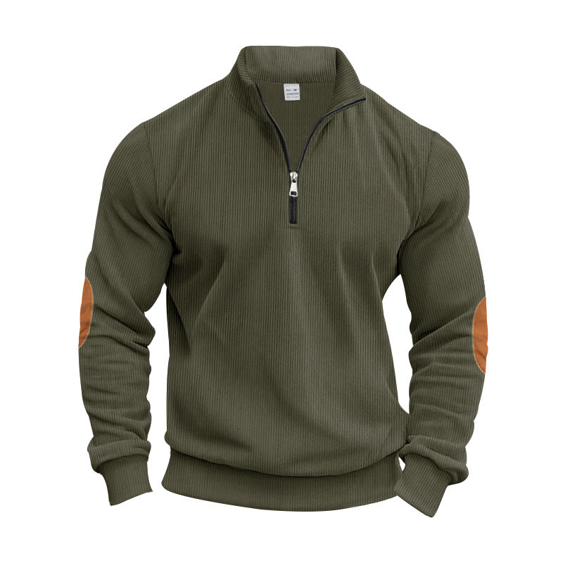 Men's Stand Collar Sweater with Zipper and Fashionable Elbow Patches Lisslune