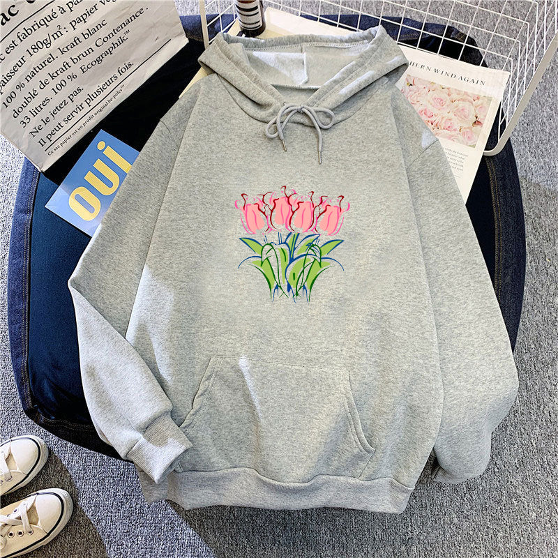 Women's hoodie with floral tulip motif Lisslune