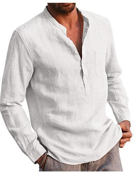 Men's linen shirt with classic Henley neckline and chest pocket Lisslune
