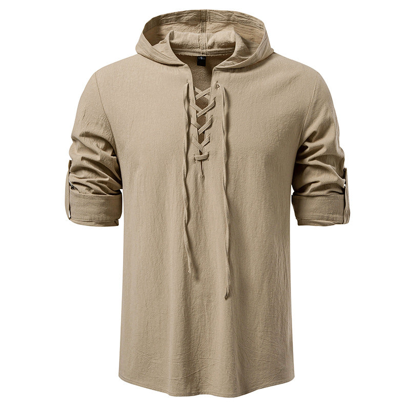 Men's hooded top with unique lacing design Lisslune