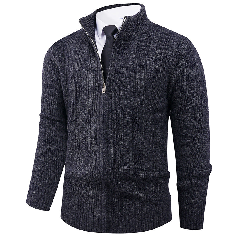 Men's knitted sweater with stand-up collar and full-length zipper Lisslune