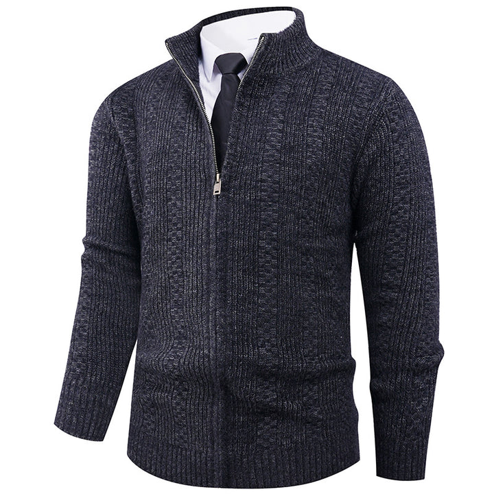 Men's knitted sweater with stand-up collar and full-length zipper Lisslune