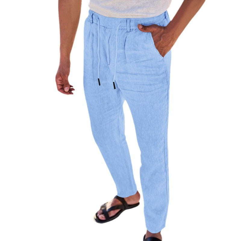 Men's Lightweight Linen Pants with Adjustable Waistband and Practical Side Pockets Lisslune