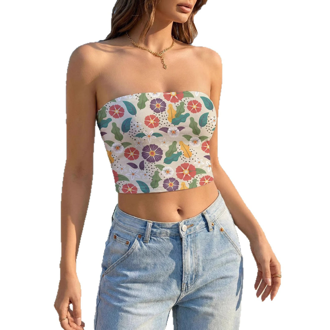 Women's bandeau top with floral bird motif and elastic fit Lisslune