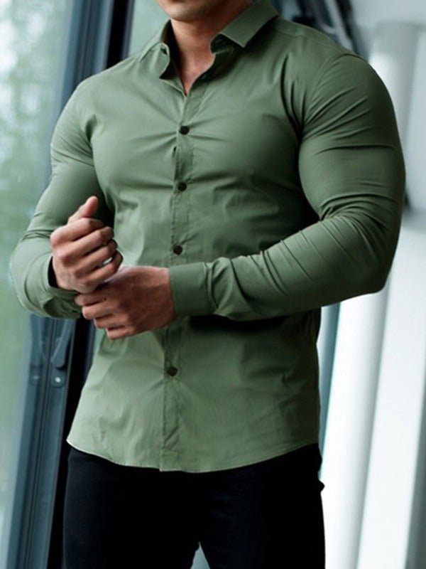 Men's body-conscious long sleeve shirt with fashionable collar and elegant buttons Lisslune