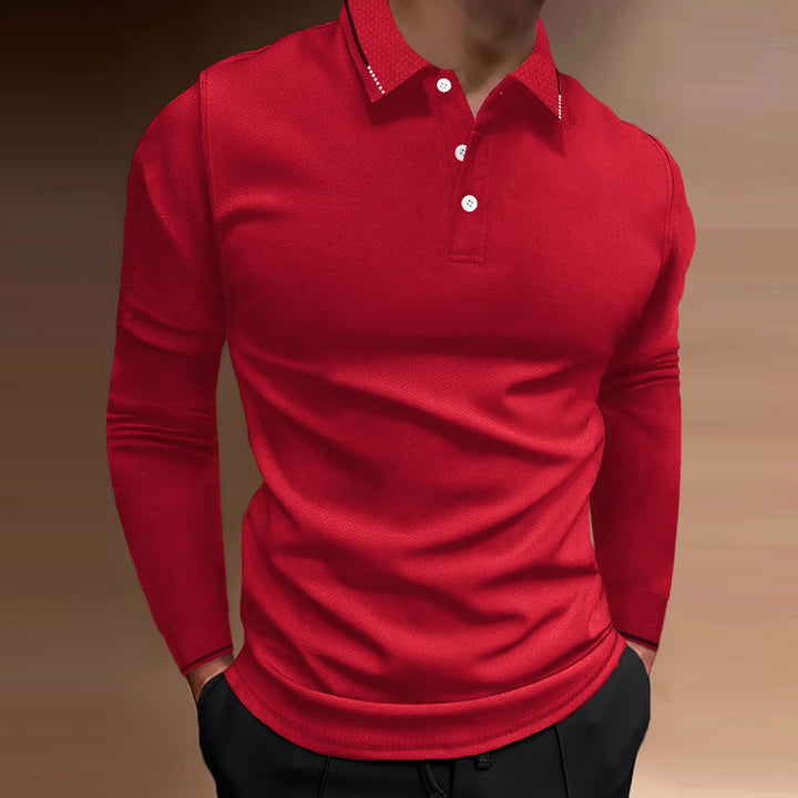 Men's Long Sleeve Polo Shirt with Textured Design Lisslune
